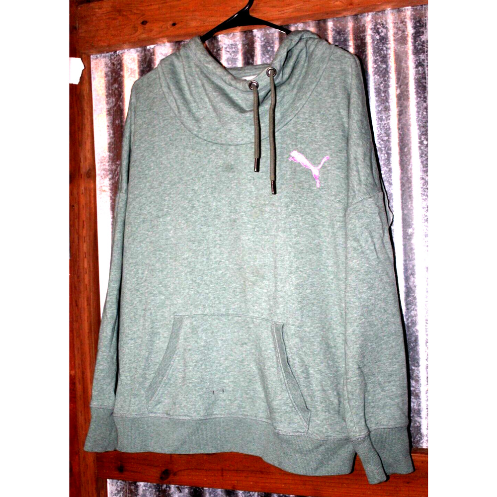 Puma Light Green Hoodie Size XL Pink Logo Excellent Soft and Warm